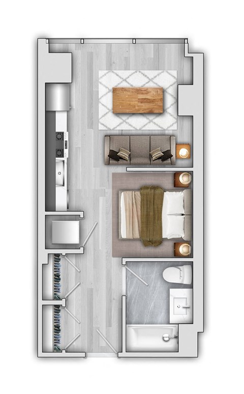 Floor plan for studio, 1 bath, 464 sqft